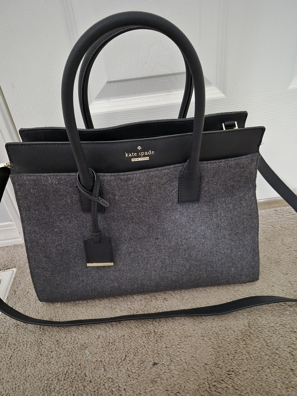 kate spade Gray Wool & Black Leather Satchel